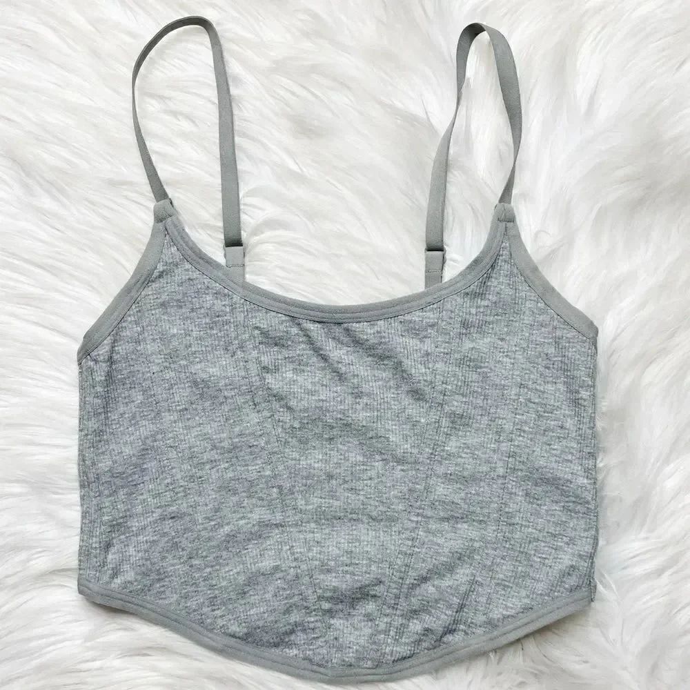 Colsie Ribbed Bustier Crop Top Light Grey Size Small